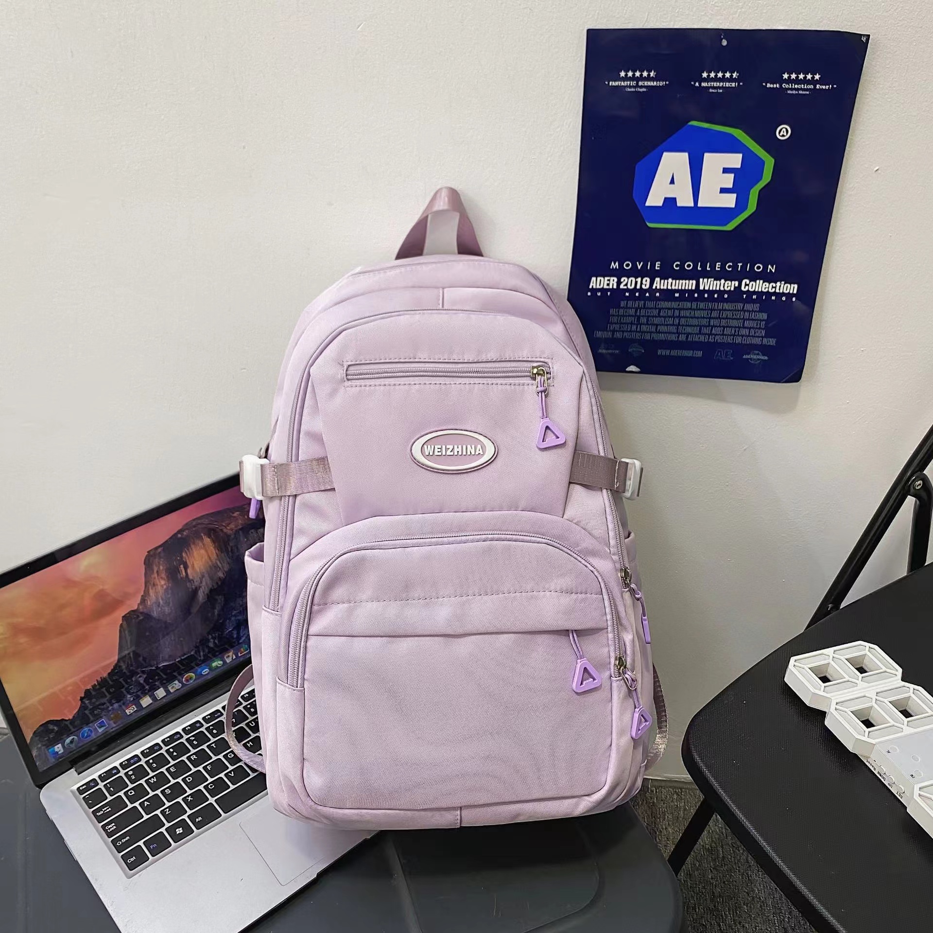 Nylon Solid Color School Backpack