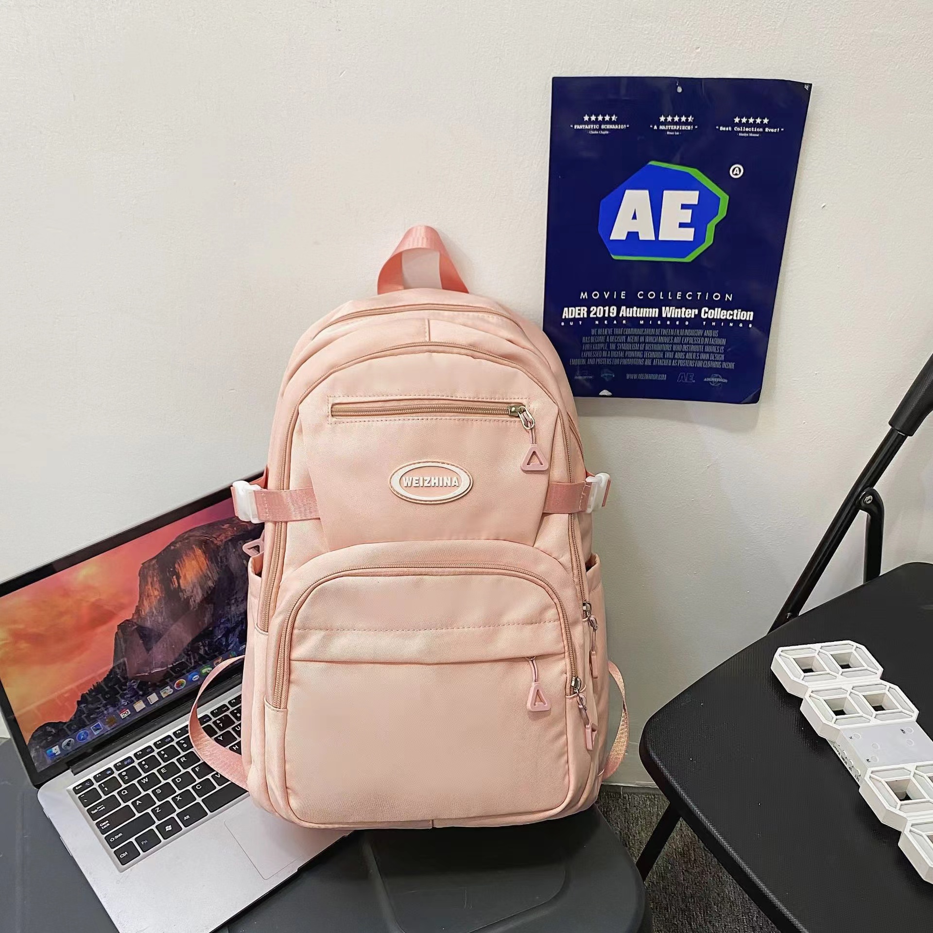 Nylon Solid Color School Backpack