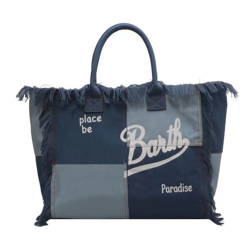 Large Denim Tote Bag Beach Bag with Tassel