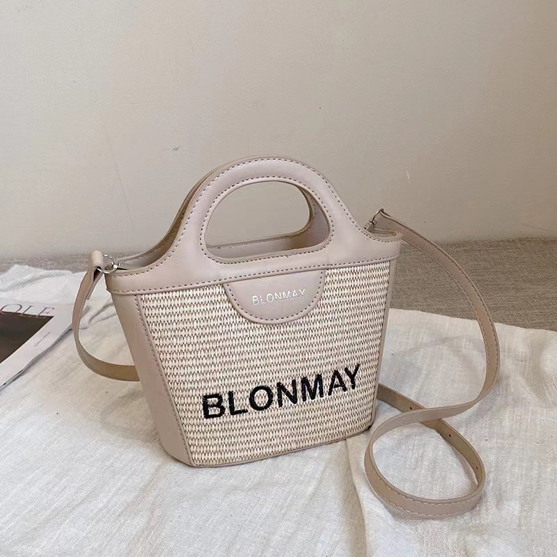 Embroidery Knitting Tote Bag Beach Handbag Small Bucket Purse 