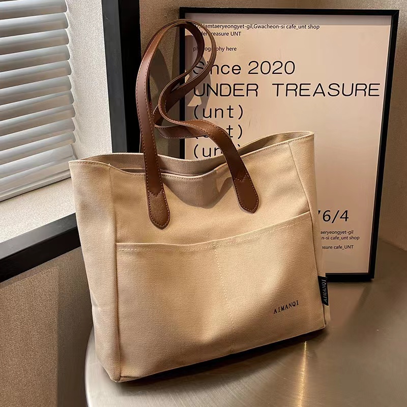 Heavy Duty Canvas Tote Bag Shoulder Bag with Front Slip Pocket Heavy Duty Canvas Tote Bag Shoulder Bag with Front Slip Pocket