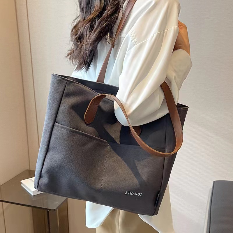Heavy Duty Canvas Tote Bag Shoulder Bag with Front Slip Pocket 