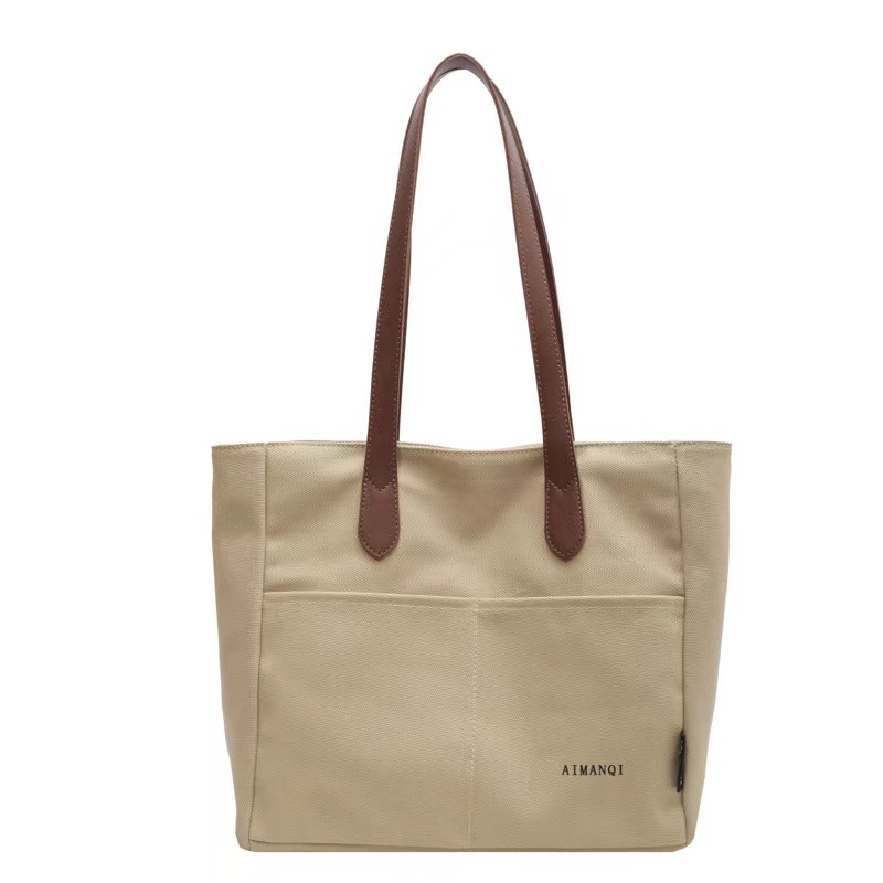 Heavy Duty Canvas Tote Bag Shoulder Bag with Front Slip Pocket 