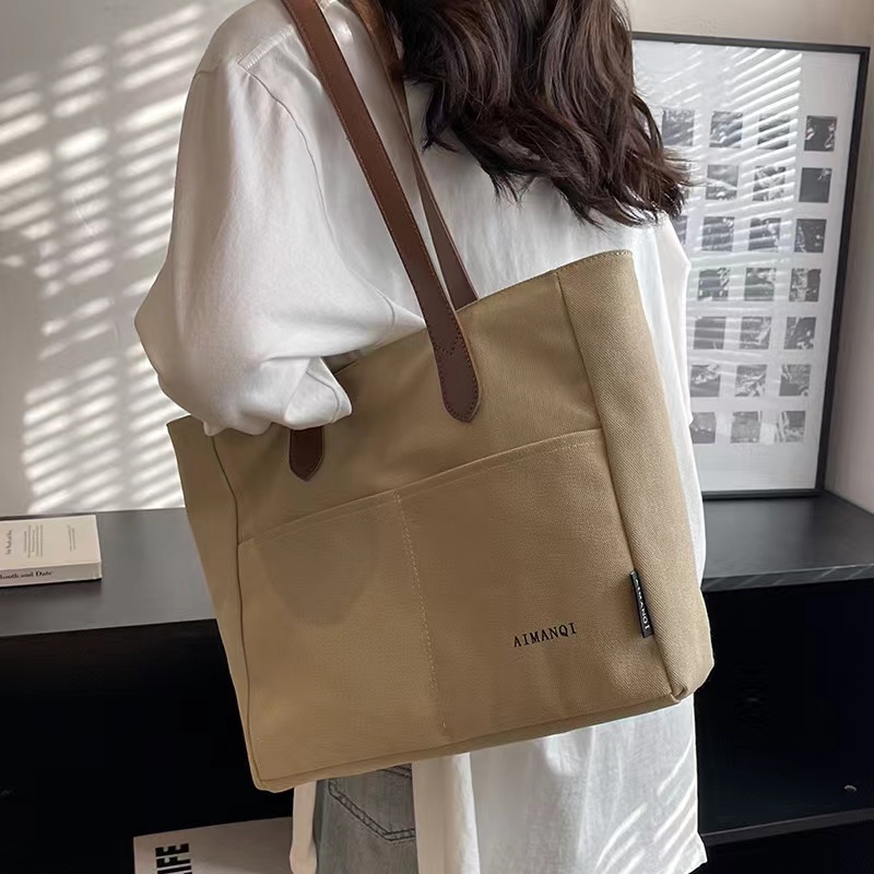 Heavy Duty Canvas Tote Bag Shoulder Bag with Front Slip Pocket 
