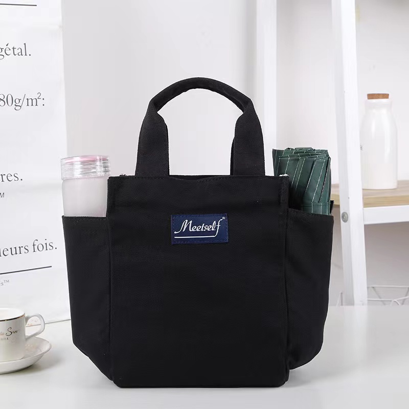 Solid Color Insulated Lunch Box with Slip Pocket