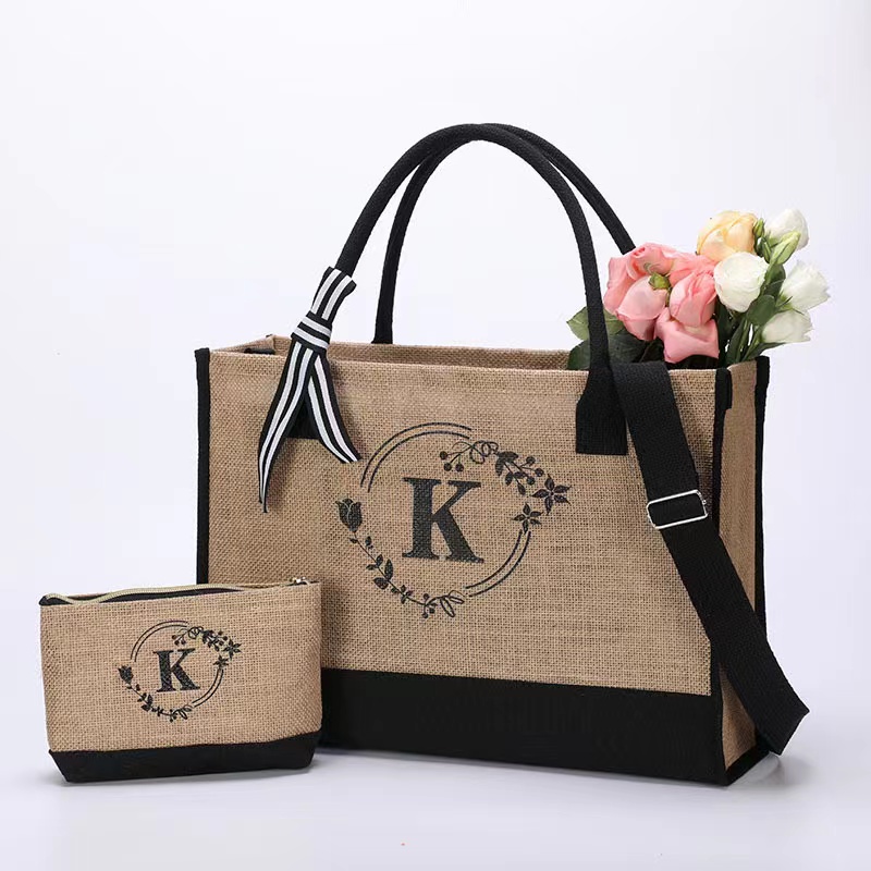 Customized Logo Jute Tote Bag with Small Purse Customized Logo Jute Tote Bag with Small Purse