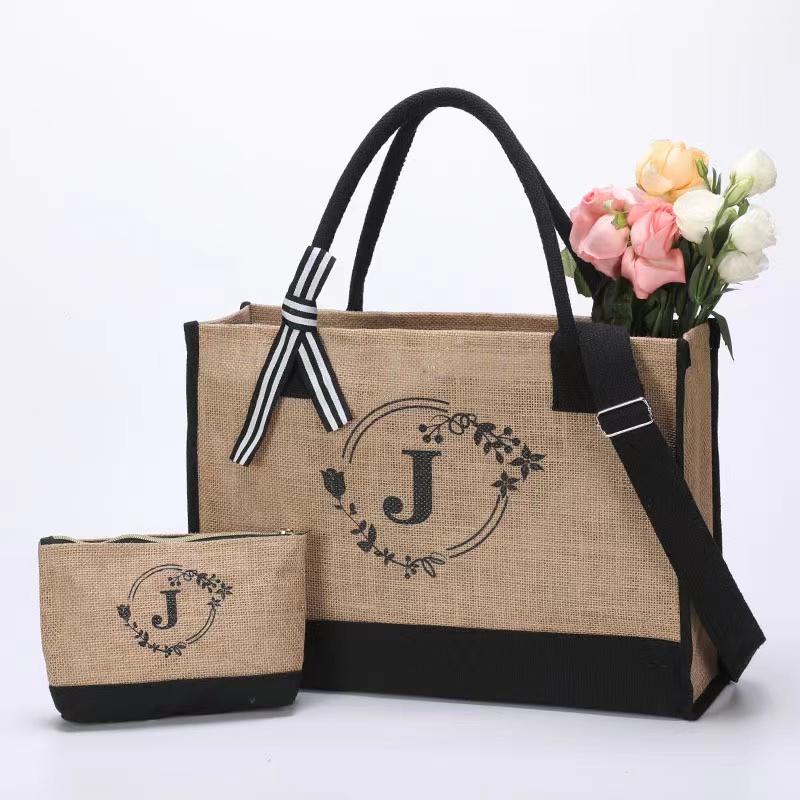 Customized Logo Jute Tote Bag with Small Purse Customized Logo Jute Tote Bag with Small Purse