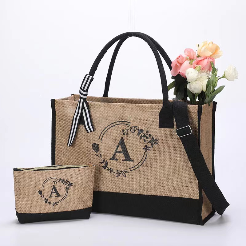 Customized Logo Jute Tote Bag with Small Purse Customized Logo Jute Tote Bag with Small Purse