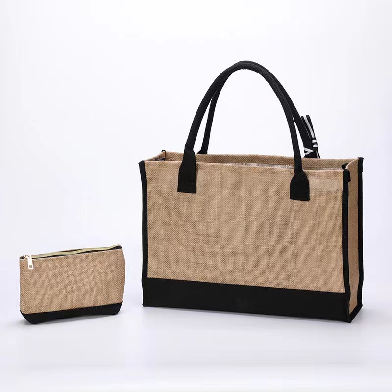 Customized Logo Jute Tote Bag with Small Purse Customized Logo Jute Tote Bag with Small Purse