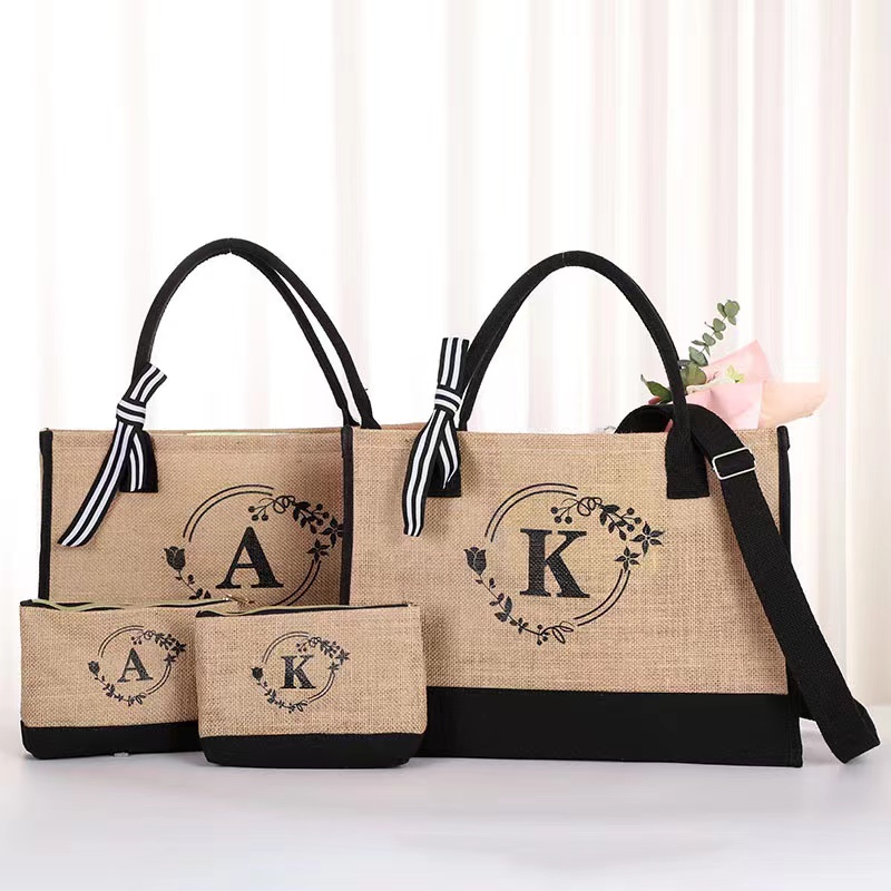 Customized Logo Jute Tote Bag with Small Purse