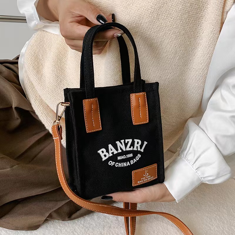 Sturdy Canvas Crossbody Bag Small Purse Mini Tote Bag with Shouler Strap