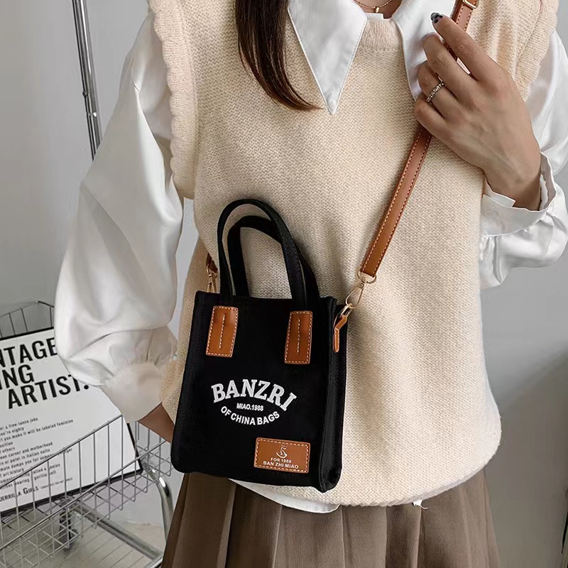 Sturdy Canvas Crossbody Bag Small Purse Mini Tote Bag with Shouler Strap