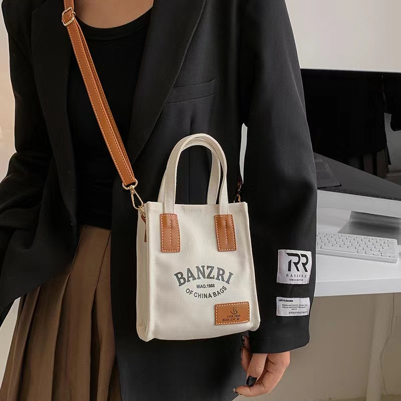 Sturdy Canvas Crossbody Bag Small Purse Mini Tote Bag with Shouler Strap